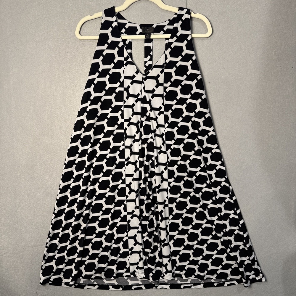 Worthington Geometric Sleeveless Dress XL Black White V-Neck Casual Travel